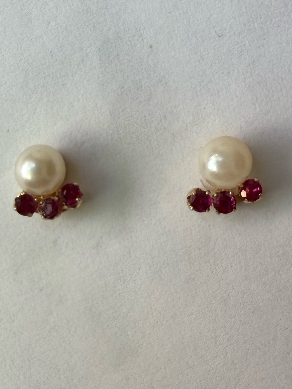 Pearl and Ruby Accent Stud Earrings